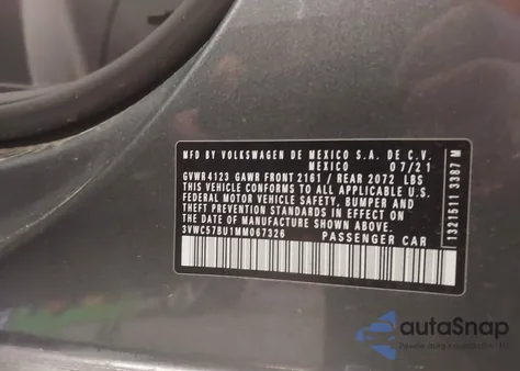 2021 Volkswagen Jetta 1.4T R-Line/1.4T S/1.4T Se z USA, uszkodzony, nr VIN 3VWC57BU1MM067326